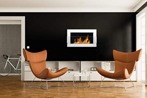 Cheminée murale bio-éthanol 650 x 400 mm - En céramique blanche brillante avec verre et certificat TÜV. – Image 6