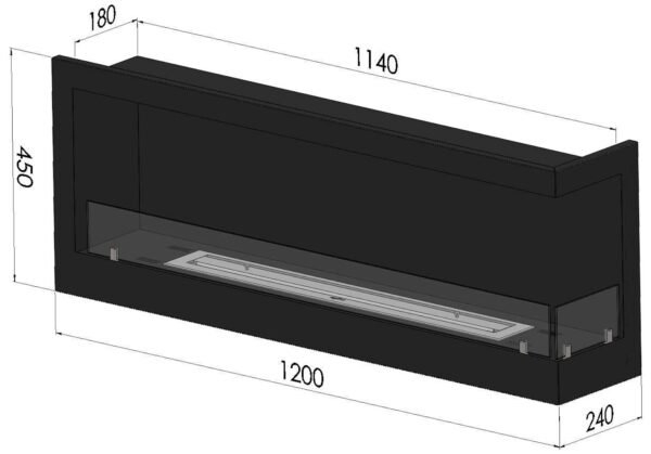 Cheminée murale d'angle encastrée au bioéthanol avec verre de protection inclus Cadre en acier inoxydable noir semi-mat (120 cm à droite) – Image 6
