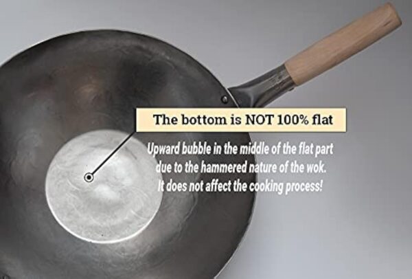 Craft Wok 731W316 Wok en acier au carbone martelé à la main avec poignée en bois et acier fond plat 35,6 cm – Image 4
