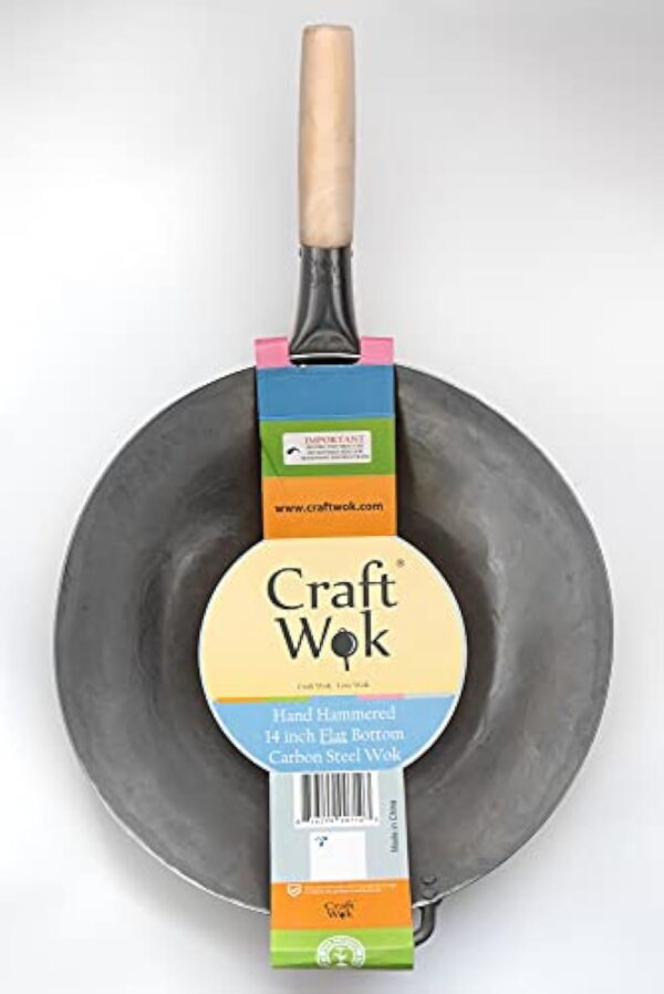 Craft Wok 731W316 Wok en acier au carbone martelé à la main avec poignée en bois et acier fond plat 35,6 cm – Image 7