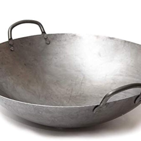 Craft Wok Grand wok lourd de 16 pouces de style canton en acier au carbone martelé à la main (diamètre 40cm, fond rond)/731W87