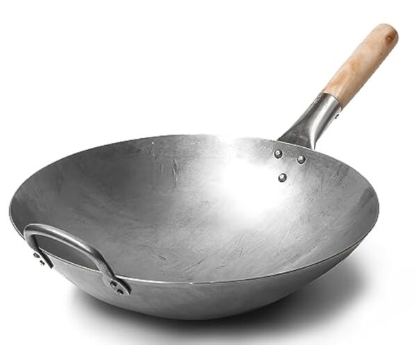 Craft Wok Wok traditionnel en acier carbone martelé à la main avec poignée auxiliaire en bois et acier (diamètre 35,6 cm, fond rond)/731W88 – Image 2
