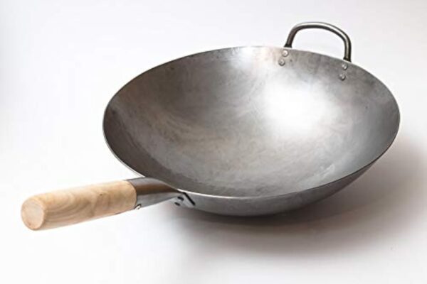 Craft Wok Wok traditionnel en acier carbone martelé à la main avec poignée auxiliaire en bois et acier (diamètre 35,6 cm, fond rond)/731W88 – Image 4