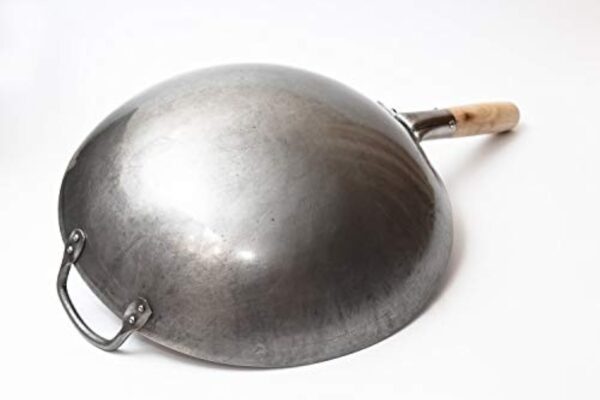 Craft Wok Wok traditionnel en acier carbone martelé à la main avec poignée auxiliaire en bois et acier (diamètre 35,6 cm, fond rond)/731W88 – Image 5