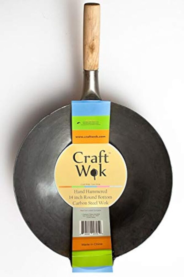 Craft Wok Wok traditionnel en acier carbone martelé à la main avec poignée auxiliaire en bois et acier (diamètre 35,6 cm, fond rond)/731W88 – Image 7