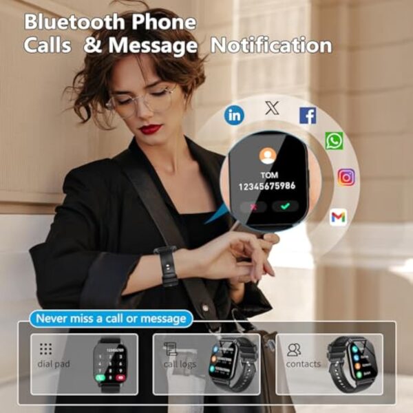 Csasan Montre Connectée Homme Femme avec Appel Bluetooth, 1.85" Smartwatch avec 112 Modes de Sport/Podometre/Cardiofrequencemetre, Montre Intelligente avec Etanche IP68 pour Android iOS – Image 3