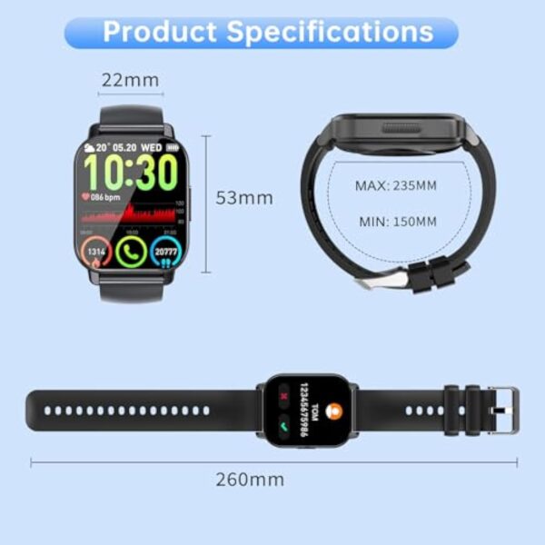 Csasan Montre Connectée Homme Femme avec Appel Bluetooth, 1.85" Smartwatch avec 112 Modes de Sport/Podometre/Cardiofrequencemetre, Montre Intelligente avec Etanche IP68 pour Android iOS – Image 9