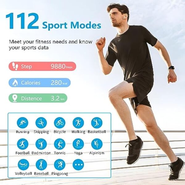 Csasan Montre Intelligente Connectée Homme Femme avec Appel Bluetooth, 1.85" HD Smartwatch avec 112 Modes Sportifs/Fréquence Cardiaque/Podometre/Moniteur Sommeil, Etanche IP68 pour Android iOS – Image 5