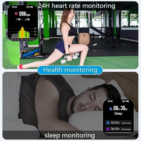 Csasan Montre Intelligente Connectée Homme Femme avec Appel Bluetooth, 1.85" HD Smartwatch avec 112 Modes Sportifs/Fréquence Cardiaque/Podometre/Moniteur Sommeil, Etanche IP68 pour Android iOS – Image 6