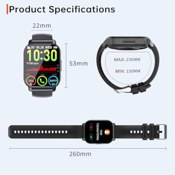 Csasan Montre Intelligente Connectée Homme Femme avec Appel Bluetooth, 1.85" HD Smartwatch avec 112 Modes Sportifs/Fréquence Cardiaque/Podometre/Moniteur Sommeil, Etanche IP68 pour Android iOS – Image 9