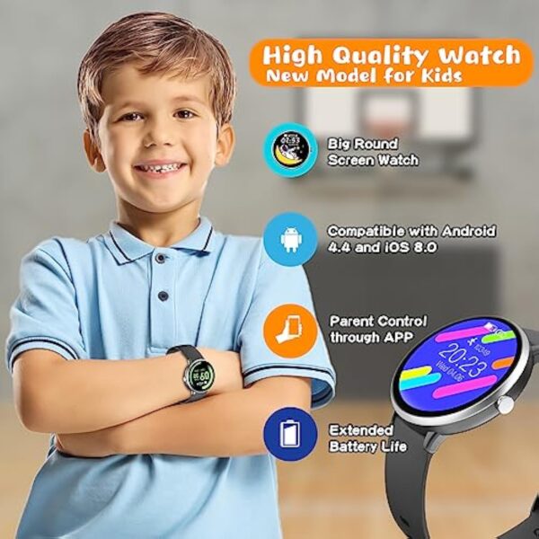 DIGEEHOT Montre Connectée Intelligente Enfant Fille Garçon, Smartwatch IP68 Etanche Trackers d'activité Modes Sportifs, Podomètre, Cardiofréquencemètre, Moniteur de Sommeil(Noir) – Image 3