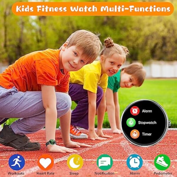 DIGEEHOT Montre Connectée Intelligente Enfant Fille Garçon, Smartwatch IP68 Etanche Trackers d'activité Modes Sportifs, Podomètre, Cardiofréquencemètre, Moniteur de Sommeil(Noir) – Image 4