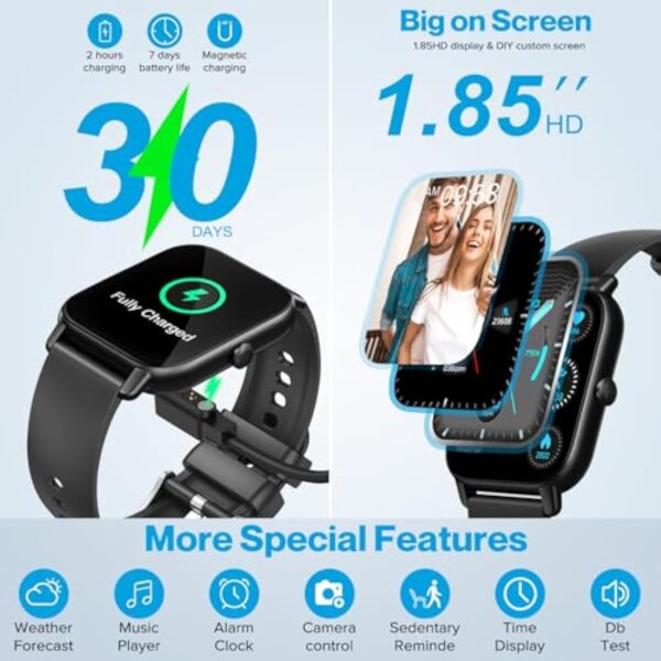 DUSONLAP Montre Connectée Femme Homme avec Appel Bluetooth, 1.85" Smartwatch avec 112 Modes Sportifs Podometre/Sommeil/Cardiofrequencemetre, Montre Sport Etanche IP68, Smart Watch pour Android iOS – Image 7