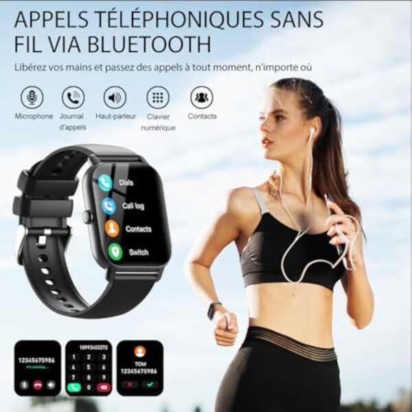 Ddidbi Montre Connectée Femme Homme avec Appel Bluetooth, 1.85" HD Smartwatch Motre Sport avec Podometre/Cardiofrequencemetre/Sommeil, 112 Modes Sportifs, Etanche IP68 Smart Watch pour Android iOS – Image 3