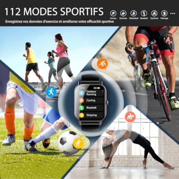 Ddidbi Montre Connectée Femme Homme avec Appel Bluetooth, 1.85" HD Smartwatch Motre Sport avec Podometre/Cardiofrequencemetre/Sommeil, 112 Modes Sportifs, Etanche IP68 Smart Watch pour Android iOS – Image 5