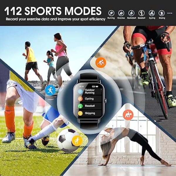 Ddidbi Montre Connectée Femme Homme avec Appel Bluetooth, 1.85" HD Smartwatch, Podometre/Cardiofrequencemetre/Sommeil, 112 Modes Sportifs, Etanche IP68 Smart Watch pour Android iOS(Noir) – Image 5