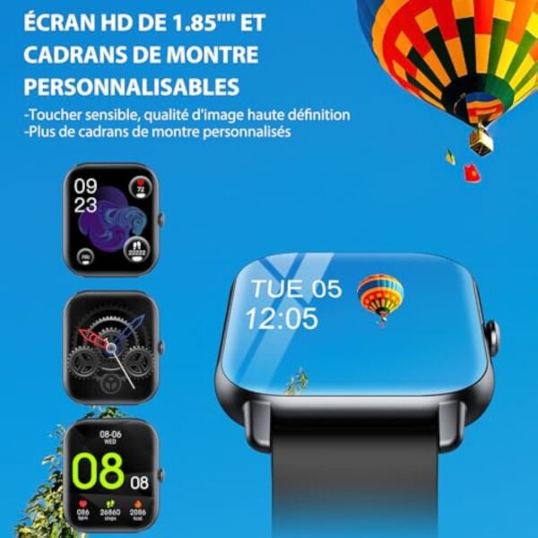 Ddidbi Montre Connectée Femme Homme avec Appel Bluetooth, 1.85" HD Smartwatch Motre Sport avec Podometre/Cardiofrequencemetre/Sommeil, 112 Modes Sportifs, Etanche IP68 Smart Watch pour Android iOS – Image 7