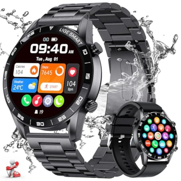 FOXBOX Montre Connectée Homme, 1.43" Écran Amoled Smart Watch avec 24/7 Fréquence Cardiaque, SpO2, Moniteur de Sommeil pour Android iOS, 110+ Sportmodi, Etanche IP68, Appel Bluetooth, 200+ Cadran – Image 2