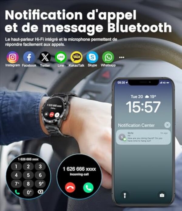 FOXBOX Montre Connectée Homme, 1.43" Écran Amoled Smart Watch avec 24/7 Fréquence Cardiaque, SpO2, Moniteur de Sommeil pour Android iOS, 110+ Sportmodi, Etanche IP68, Appel Bluetooth, 200+ Cadran – Image 4
