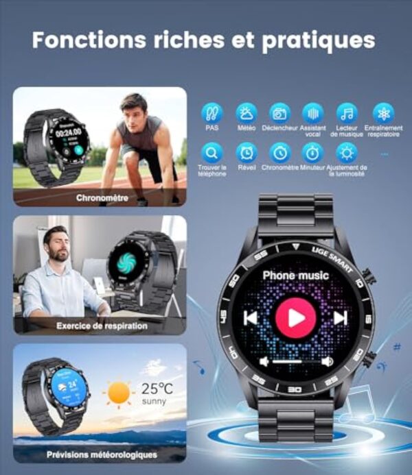 FOXBOX Montre Connectée Homme, 1.43" Écran Amoled Smart Watch avec 24/7 Fréquence Cardiaque, SpO2, Moniteur de Sommeil pour Android iOS, 110+ Sportmodi, Etanche IP68, Appel Bluetooth, 200+ Cadran – Image 5