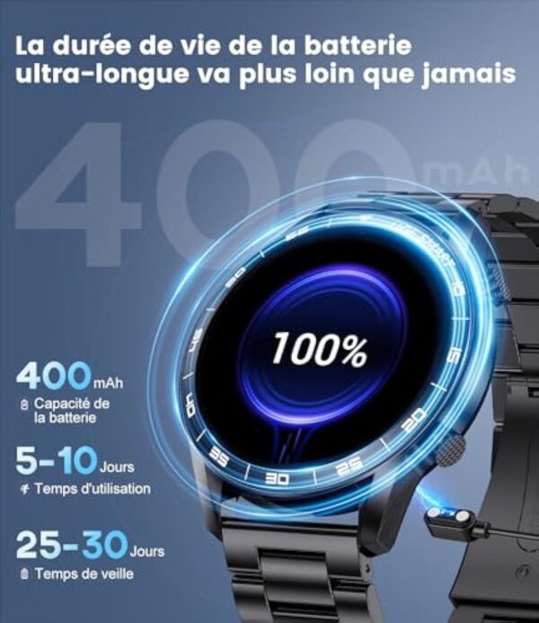FOXBOX Montre Connectée Homme, 1.43" Écran Amoled Smart Watch avec 24/7 Fréquence Cardiaque, SpO2, Moniteur de Sommeil pour Android iOS, 110+ Sportmodi, Etanche IP68, Appel Bluetooth, 200+ Cadran – Image 6