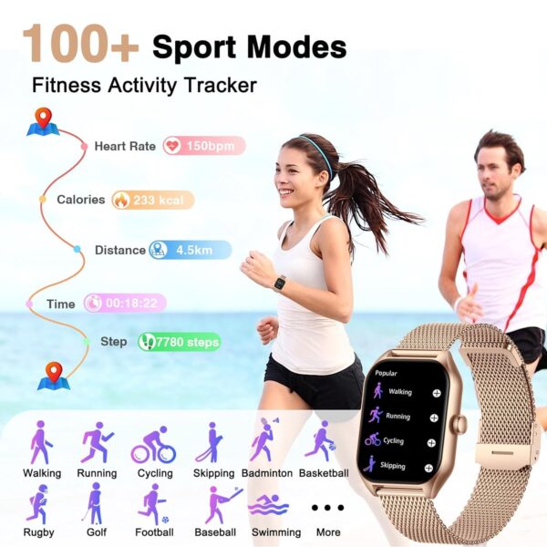 GLKYSOE Montre Connectée Femme Homme Smartwatch,1.84" Full écran avec Appel Bluetooth 100 Sport Modes Moniteur de Fréquence Cardiaque Podometre Lecteur de Musique Montre Intelligente pour Android iOS – Image 4