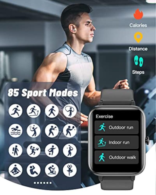 GRV Montre Connectée Homme Femme Smartwatch Sport Compatible avec Samsung Huawei Xiaomi Android iOS Podometre Montre Tactile Cardiofrequencemetre Etanche IP68 Notification SMS Appel Chronomètre Noir – Image 4