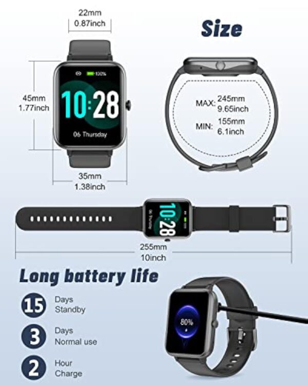 GRV Montre Connectée Homme Femme Smartwatch Sport Compatible avec Samsung Huawei Xiaomi Android iOS Podometre Montre Tactile Cardiofrequencemetre Etanche IP68 Notification SMS Appel Chronomètre Noir – Image 8