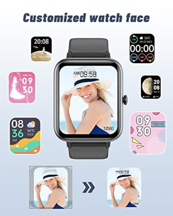 GRV Montre Connectée Homme Femme Smartwatch Sport Compatible avec Samsung Huawei Xiaomi Android iOS Podometre Montre Tactile Cardiofrequencemetre Etanche IP68 Notification SMS Appel Chronomètre Noir – Image 9