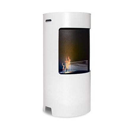 Giulio Cesare - Cheminée bioéthanol sur Pied avec brûleur de 1,5L. Cheminée bioéthanol sur Pied en Acier Inoxydable et Verre trempé. Disponible en Noir ou en Blanc. Ø40x80 cm