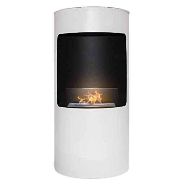 Giulio Cesare - Cheminée bioéthanol sur Pied avec brûleur de 1,5L. Cheminée bioéthanol sur Pied en Acier Inoxydable et Verre trempé. Disponible en Noir ou en Blanc. Ø40x80 cm – Image 3