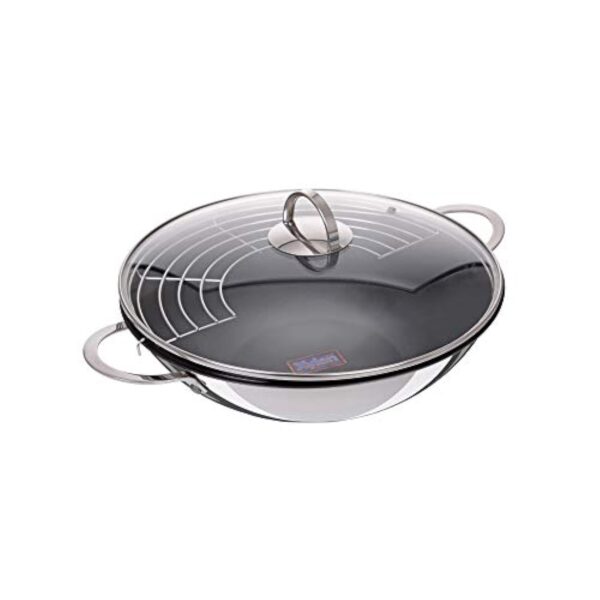 Gräwe Wok avec revêtement, couvercle en verre et grille de rangement 32 cm – Image 2