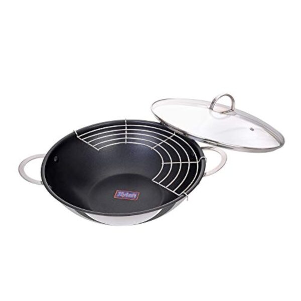 Gräwe Wok avec revêtement, couvercle en verre et grille de rangement 32 cm – Image 3