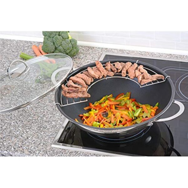 Gräwe Wok avec revêtement, couvercle en verre et grille de rangement 32 cm – Image 4