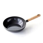 GreenChef Vintage Poêle Wok en Céramique Antiadhésive de 24 cm/2,5 L, Poignée à Apparence en Bois, Sans PFAS, Compatibles avec l'Induction, Va au Four, Va au Lave-Vaisselle, Gris