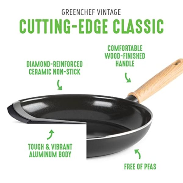 GreenChef Vintage Poêle Wok en Céramique Antiadhésive de 24 cm/2,5 L, Poignée à Apparence en Bois, Sans PFAS, Compatibles avec l'Induction, Va au Four, Va au Lave-Vaisselle, Gris – Image 5