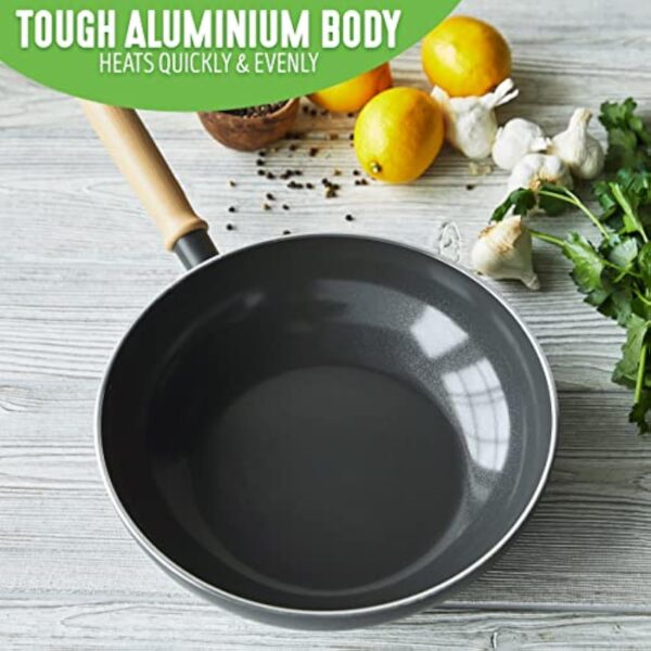 GreenChef Vintage Poêle Wok en Céramique Antiadhésive de 24 cm/2,5 L, Poignée à Apparence en Bois, Sans PFAS, Compatibles avec l'Induction, Va au Four, Va au Lave-Vaisselle, Gris – Image 6