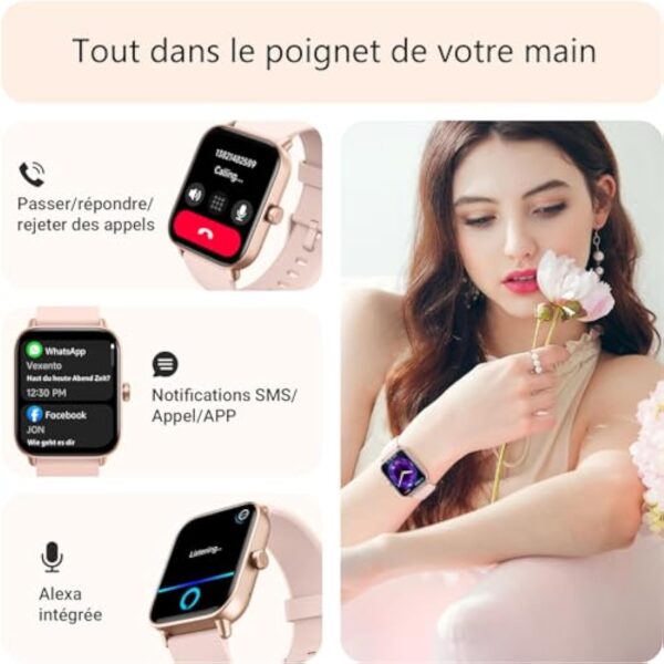 Gydom Montre Connectée Femme [Alexa intégrée/Appel Bluetooth], 1.8" Smartwatch Moniteur de Sommeil/SpO2/Fréquence Cardiaque Montre Podometre avec 100 Sport Calories Etanche IP68 pour Android iOS – Image 3