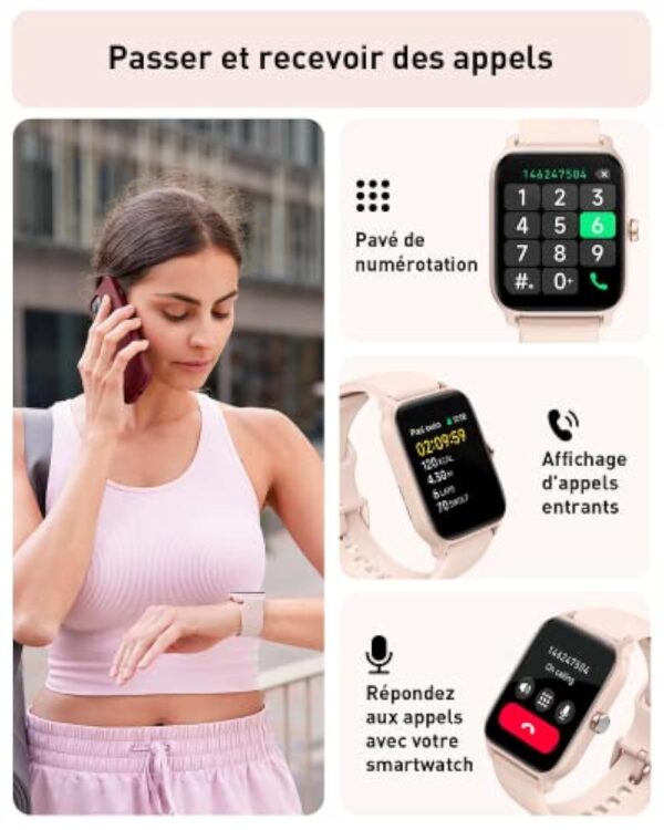 Gydom Montre Connectée Femme avec Appel Bluetooth, Alexa intégrée 1.8" Smartwatch Moniteur de SpO2 Fréquence Cardiaque Sommeil 100 Sport Podometre Calories Etanche IP68 pour Android iOS – Image 3