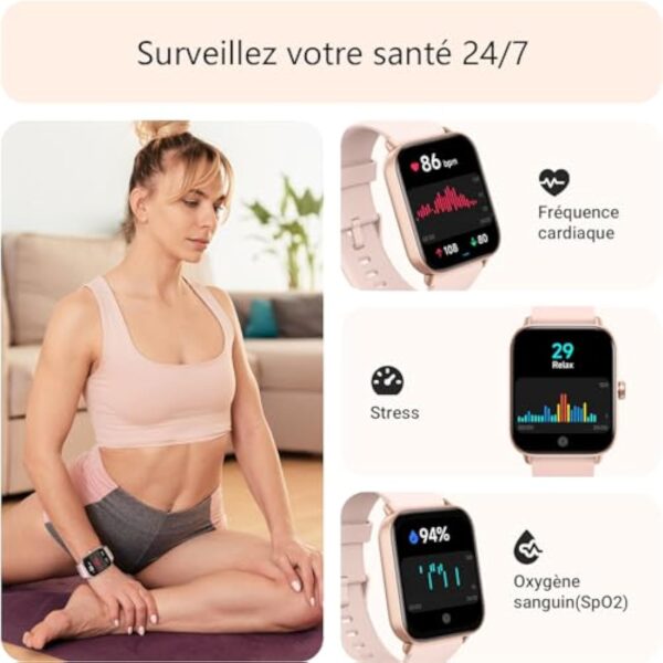 Gydom Montre Connectée Femme [Alexa intégrée/Appel Bluetooth], 1.8" Smartwatch Moniteur de Sommeil/SpO2/Fréquence Cardiaque Montre Podometre avec 100 Sport Calories Etanche IP68 pour Android iOS – Image 4