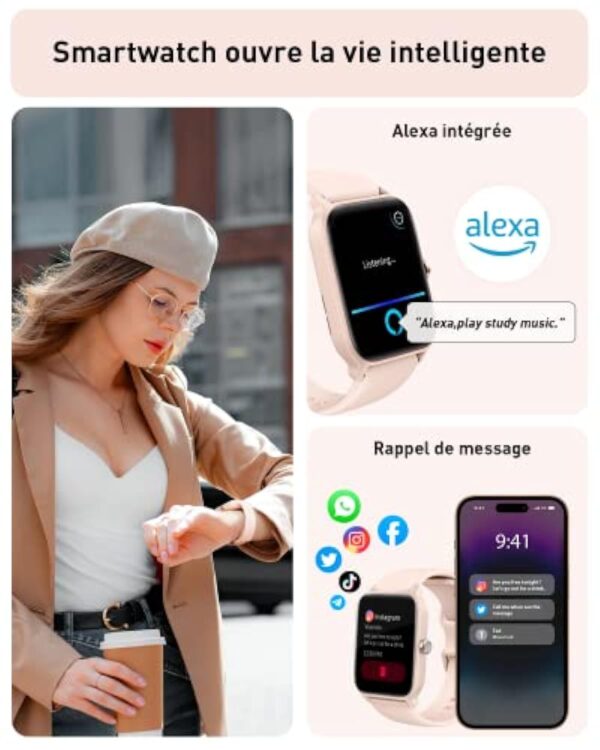 Gydom Montre Connectée Femme avec Appel Bluetooth, Alexa intégrée 1.8" Smartwatch Moniteur de SpO2 Fréquence Cardiaque Sommeil 100 Sport Podometre Calories Etanche IP68 pour Android iOS – Image 4