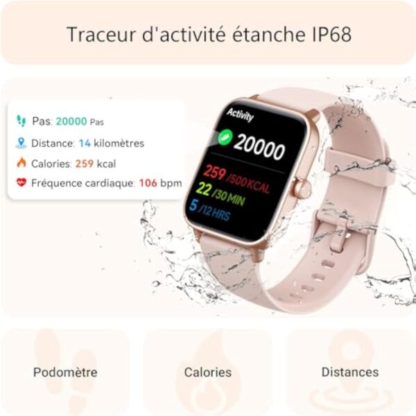 Gydom Montre Connectée Femme [Alexa intégrée/Appel Bluetooth], 1.8" Smartwatch Moniteur de Sommeil/SpO2/Fréquence Cardiaque Montre Podometre avec 100 Sport Calories Etanche IP68 pour Android iOS – Image 5