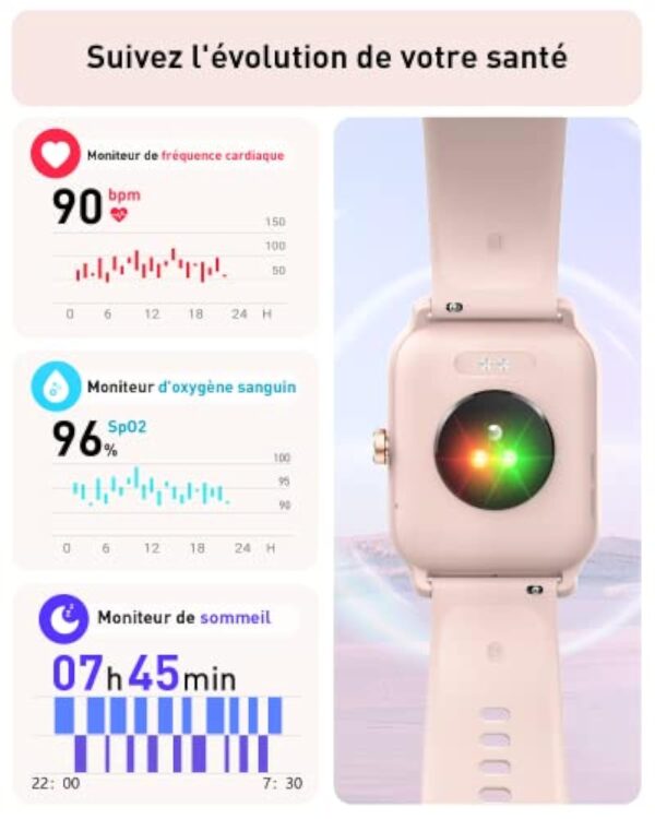 Gydom Montre Connectée Femme avec Appel Bluetooth, Alexa intégrée 1.8" Smartwatch Moniteur de SpO2 Fréquence Cardiaque Sommeil 100 Sport Podometre Calories Etanche IP68 pour Android iOS – Image 5