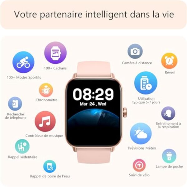 Gydom Montre Connectée Femme [Alexa intégrée/Appel Bluetooth], 1.8" Smartwatch Moniteur de Sommeil/SpO2/Fréquence Cardiaque Montre Podometre avec 100 Sport Calories Etanche IP68 pour Android iOS – Image 7