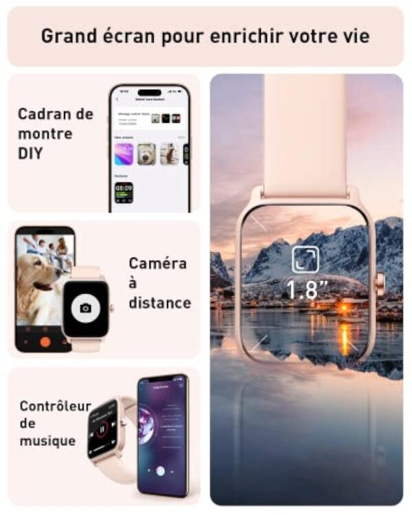 Gydom Montre Connectée Femme avec Appel Bluetooth, Alexa intégrée 1.8" Smartwatch Moniteur de SpO2 Fréquence Cardiaque Sommeil 100 Sport Podometre Calories Etanche IP68 pour Android iOS – Image 7