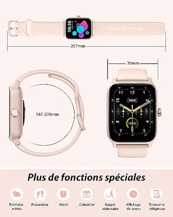 Gydom Montre Connectée Femme avec Appel Bluetooth, Alexa intégrée 1.8" Smartwatch Moniteur de SpO2 Fréquence Cardiaque Sommeil 100 Sport Podometre Calories Etanche IP68 pour Android iOS – Image 8
