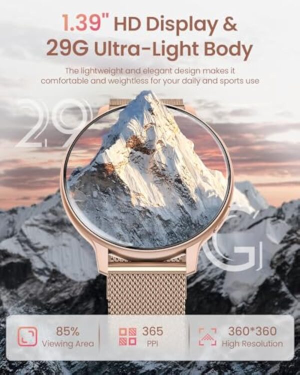 HASAKEI Montre Connectée Femme avec Appel Bluetooth 5.3, Smartwatch IP68 avec Fonction Féminine/120+ Modes Sport/Fréquence Cardiaque/Sommeil/SpO2 Montre Connectée Podomètre Calories Android iOS Or – Image 4