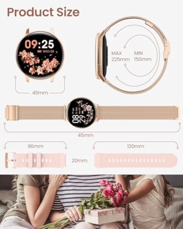 HASAKEI Montre Connectée Femme avec Appel Bluetooth 5.3, Smartwatch IP68 avec Fonction Féminine/120+ Modes Sport/Fréquence Cardiaque/Sommeil/SpO2 Montre Connectée Podomètre Calories Android iOS Or – Image 8