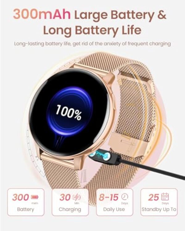 HASAKEI Montre Connectée Femme avec Appel Bluetooth 5.3, Smartwatch IP68 avec Fonction Féminine/120+ Modes Sport/Fréquence Cardiaque/Sommeil/SpO2 Montre Connectée Podomètre Calories Android iOS Or – Image 9