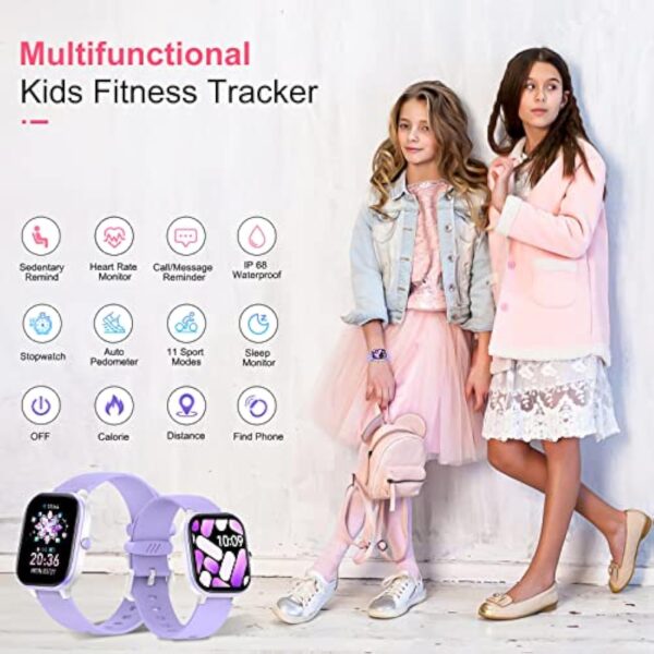 HENGTO Fitness Tracker Montre pour Enfants, Montre Intelligente étanche IP68 avec 19 Modes de Sport, podomètre, Moniteur de Sommeil, Excellent Cadeau pour Filles Adolescents 6-16 (Mauve) – Image 3